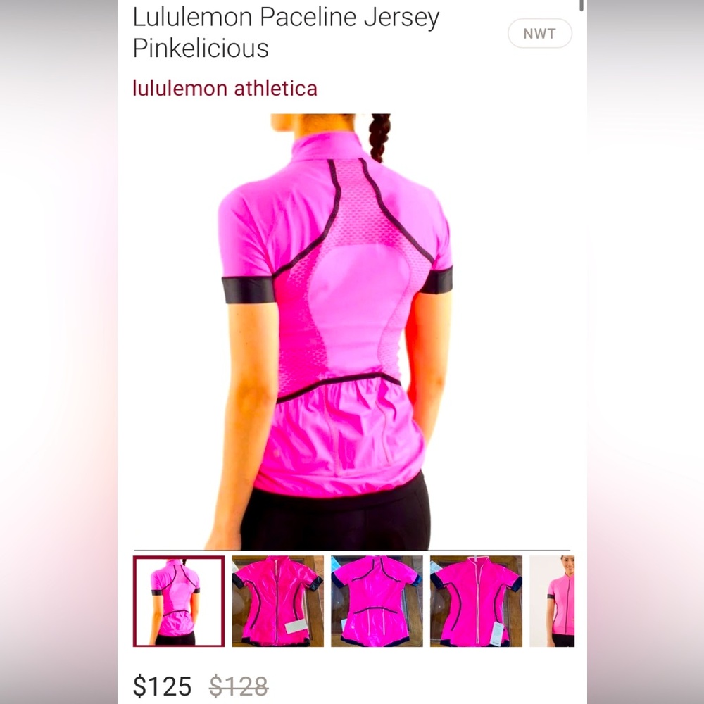 Lululemon cycling jersey, short sleeve, pink, reflective details, size 4 NWOT